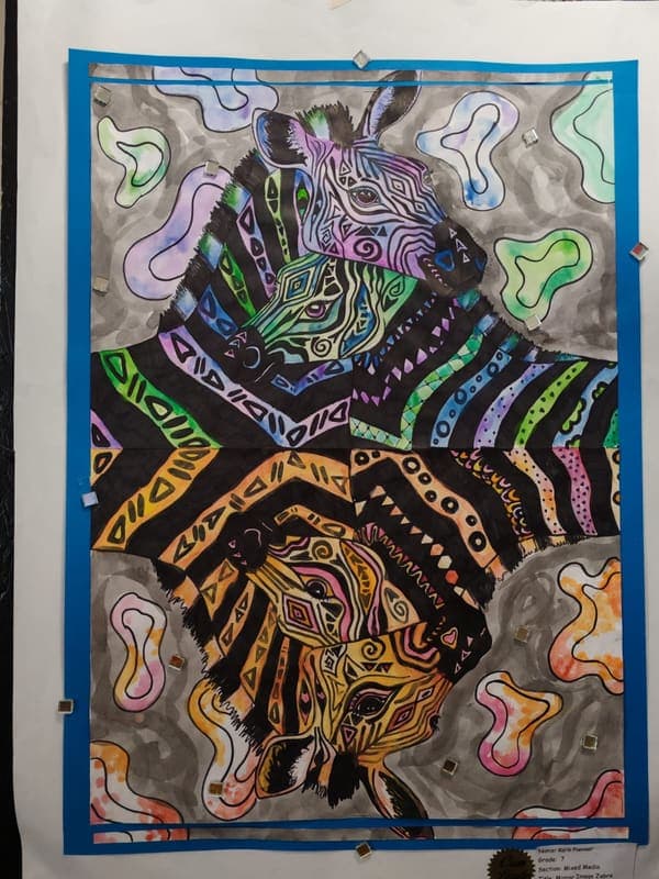 Mirror Image Zebra, mixed media, Grade 7