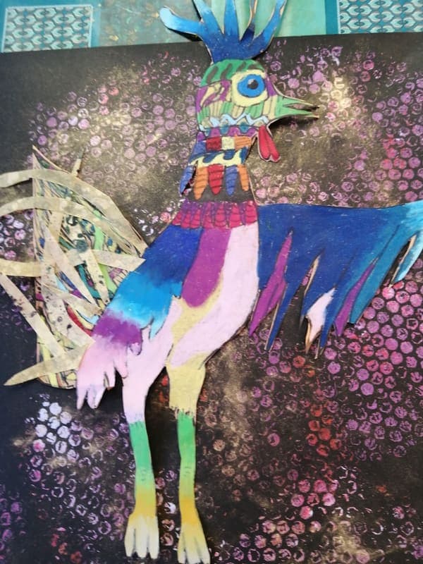 Rainbow bird, mixed media