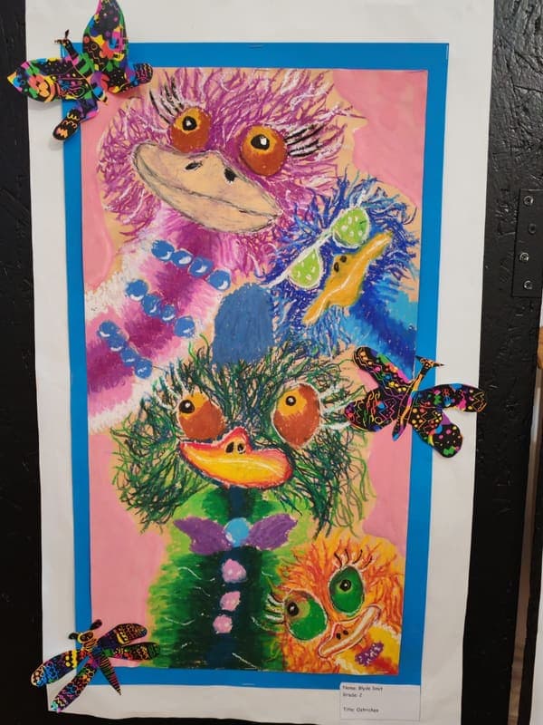 Ostriches, mixed media, Grade 2