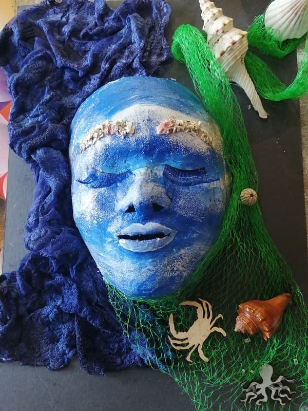 Ocean mask, clay & sculpture