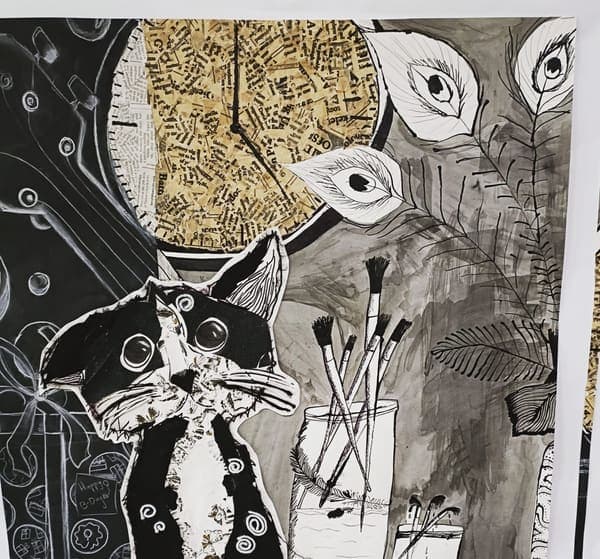 Studio cat, mixed media, Grade 6