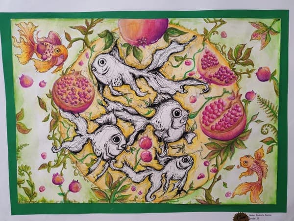 Fish & Pomegranates, painting, Grade 11
