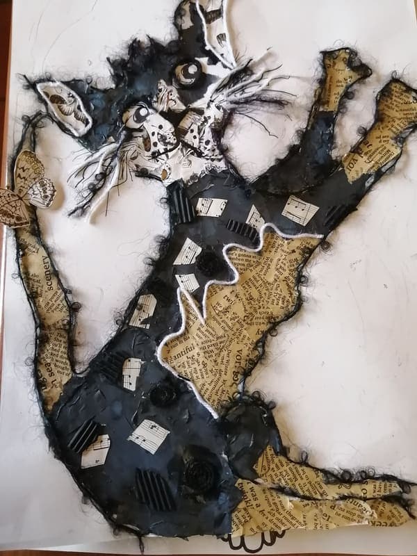 Collage cat, mixed media