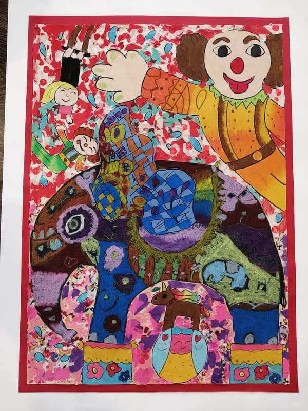 The elephant and the clown, mixed media