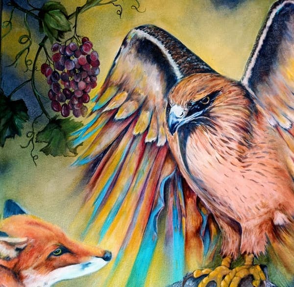 Hawk, fox and vine