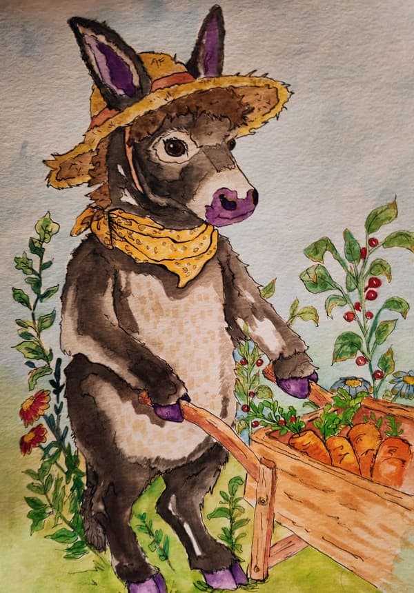 Donkey with a wheelbarrow