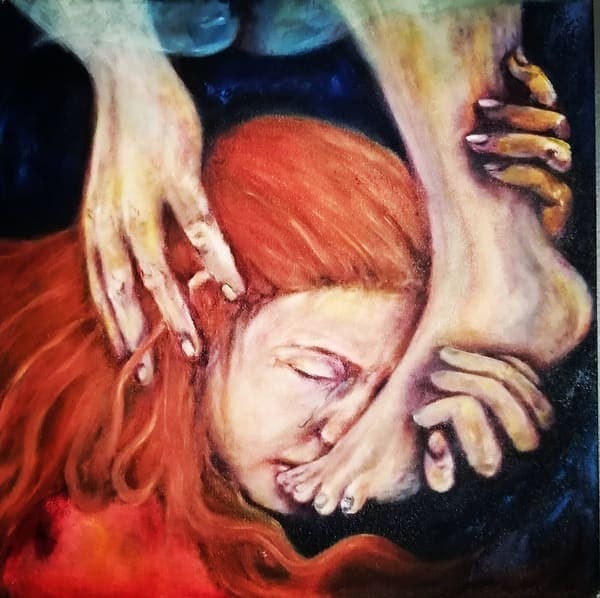 At His feet