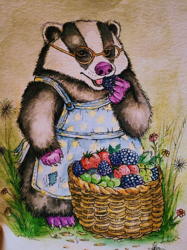Badger with a basket of berries