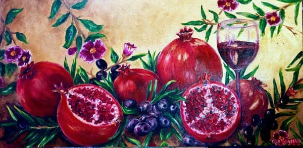 Pomegranates and wine