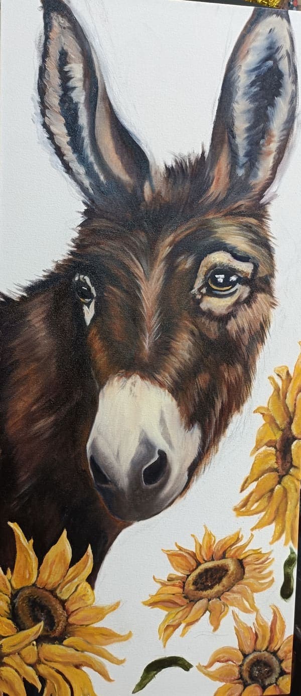 Donkey with sunflowers