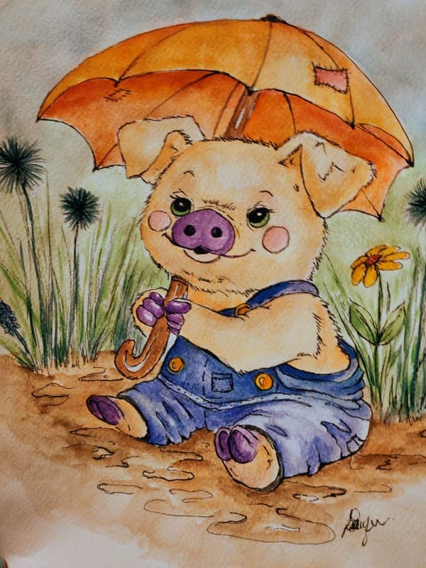 Piglet with an umbrella