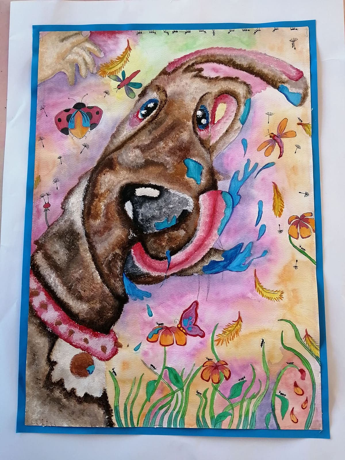 Dog & butterflies, painting